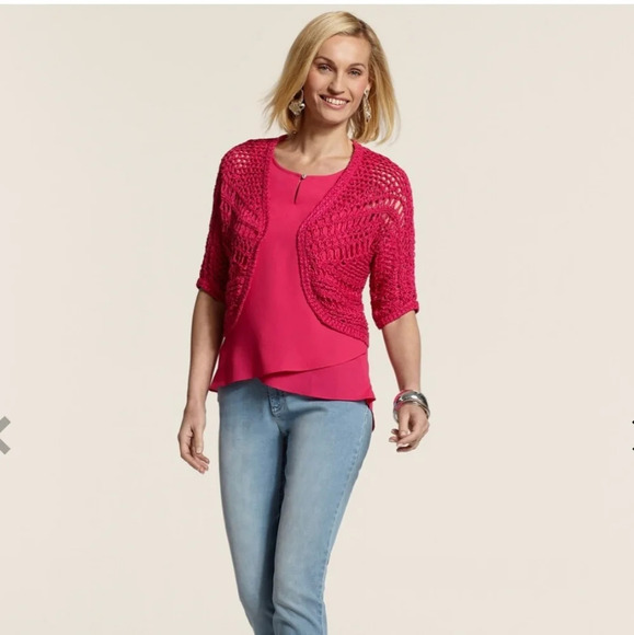 Chico's Dark pink textured Jade Cardigan - Picture 1 of 10